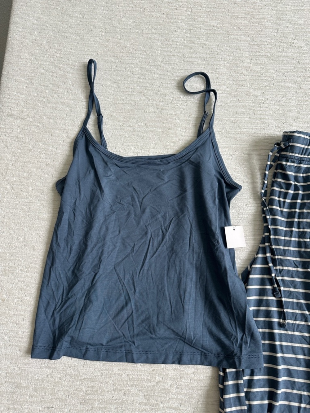 Womens Wide-Leg Stripe 3 Pc Lounge Set- Storm Cloud Blue & White NWT - Picture 4 of 7